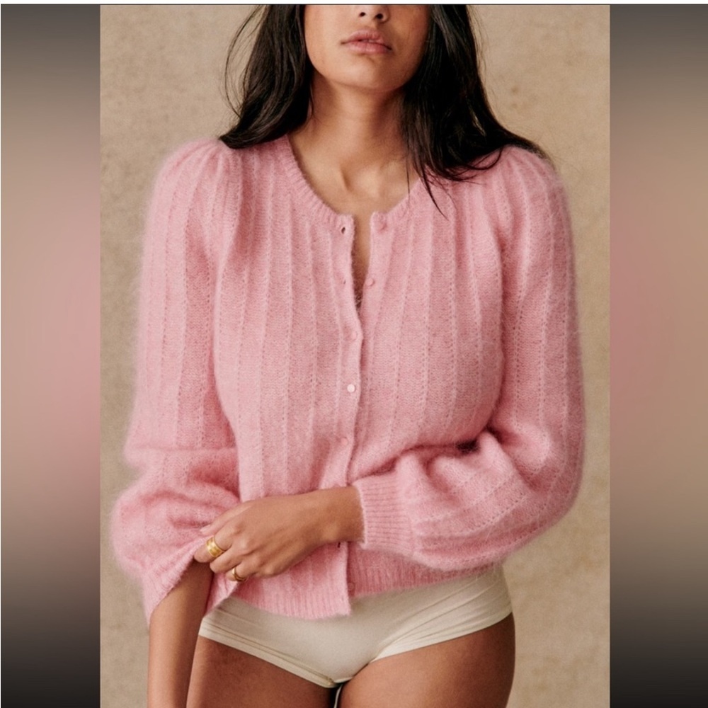 Sezane Cardigan Amance Sweater Mottled Pink Size S
